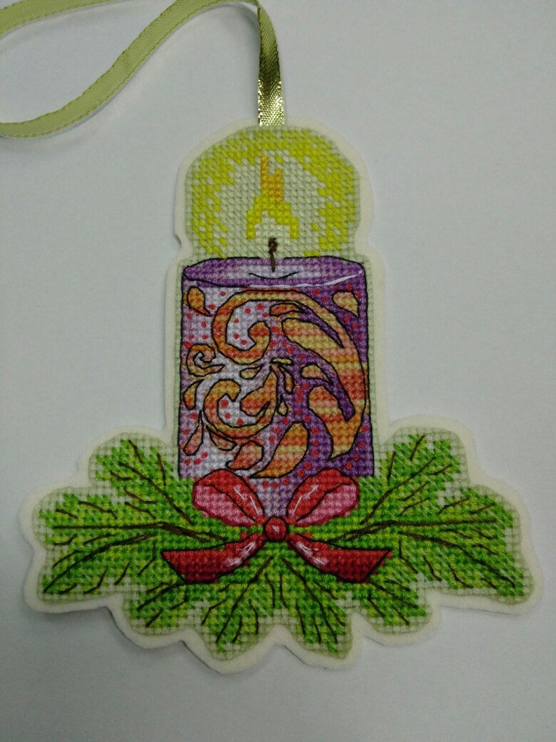 Christmas candle cross stitch pattern PDF Christmas ornaments Etsy