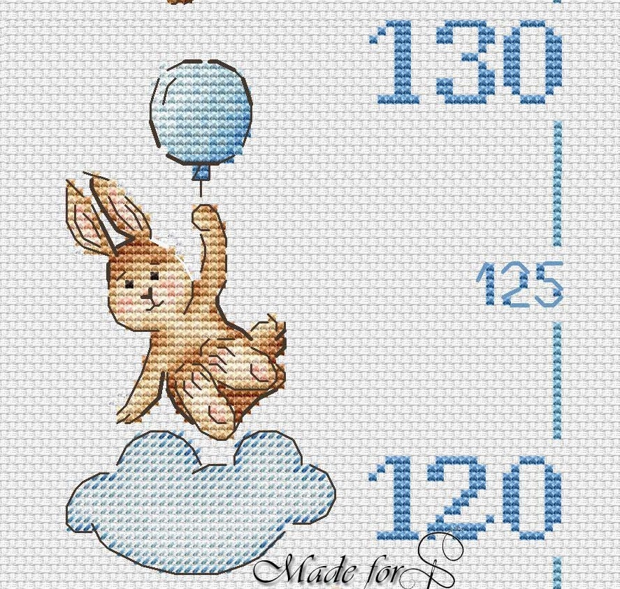 Bunny growth chart counted cross stitch pattern PDF Baby boy Etsy