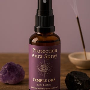 Protection Aura Spray | Energy Cleansing Mist with Crystals & Essential Oils | Negative Energy Clearing | Holistic Room Spray | Temple Oils
