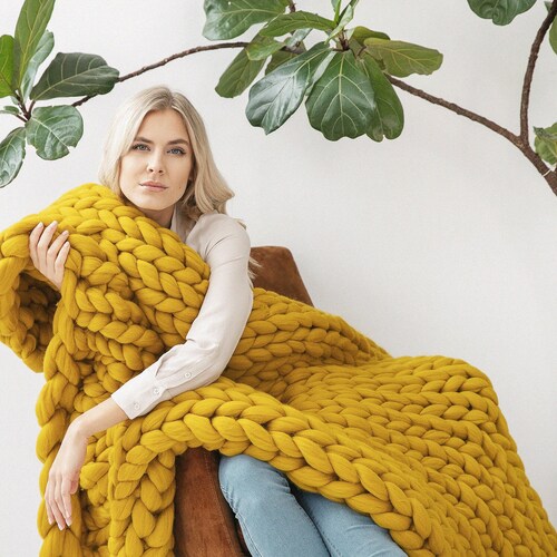 Giant Knit Blanket Chunky Knit Blanket 100 Merino Wool Etsy UK