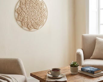 Mandala de ganchillo para colgar en la pared - Tapiz de mandala para pared - Arte mural circular bohemio - Decoración de arte mural para meditación espiritual - Arte mural de mandala