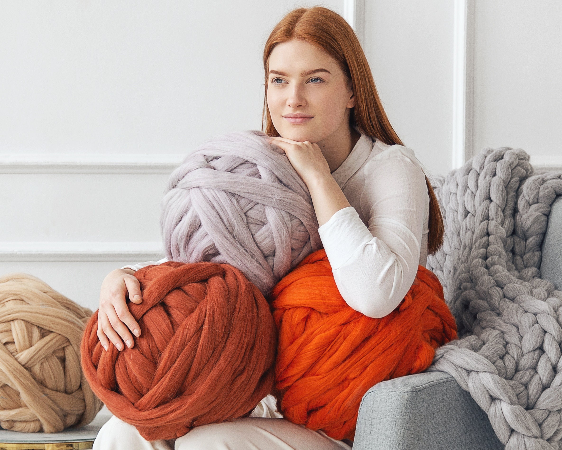 Chunky Yarn, Big Yarn, Giant Yarn Wool Merino Super Soft Natural White Wool  Top Roving Fiber, Chunky Knit Blanket