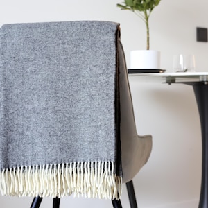Gray Merino Wool Blanket Throw - Woven Throw Blanket for Couch or Bed, Housewarming, Christmas, 7th Anniversary Gift, Grey 55&quot;X80&quot;