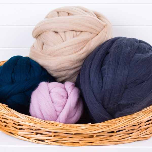 Thick Chunky Yarn for Arm Knitting, Giant Jumbo Bulky Yarn 100% Merino Wool Roving DIY Spinning Felting  Trending Gift For Mom