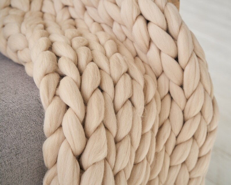 Giant Blanket Chunky Knit Blanket Merino Wool Blanket Etsy