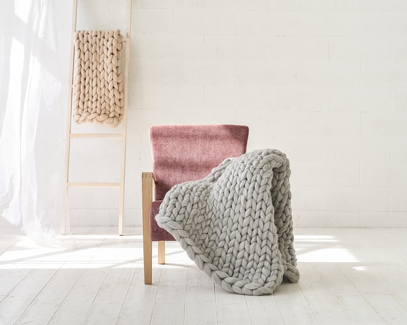 grey Chunky merino throw for an armchair