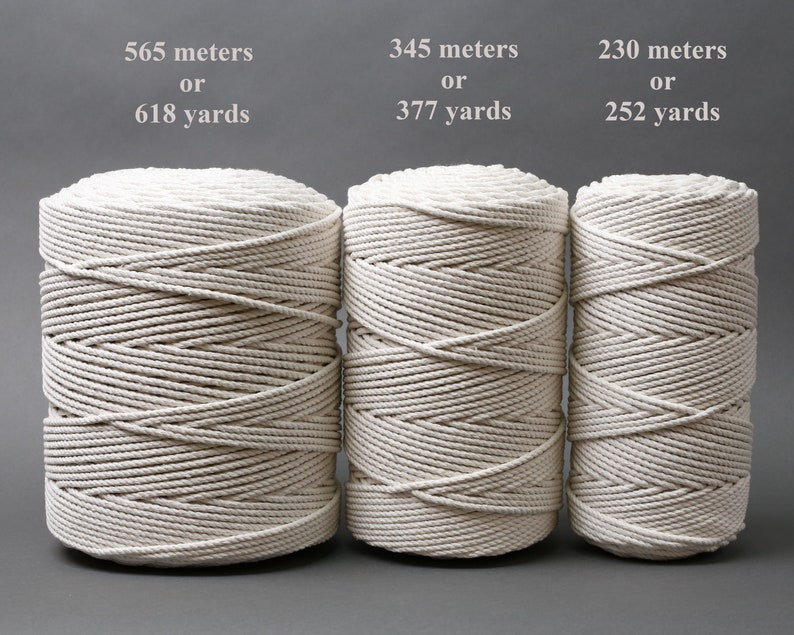 length options of 4.5mm macrame cord 3 strand in natural colour