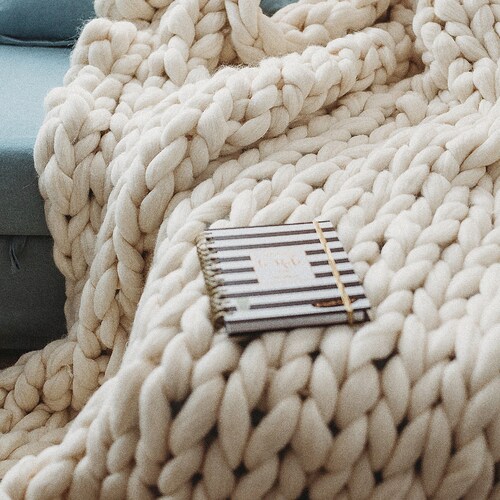 SALE Giant Arm Knit Blanket Throw Plaid Pure 100 Merino Wool Etsy