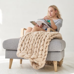 chunky knit throw in beige for home decor