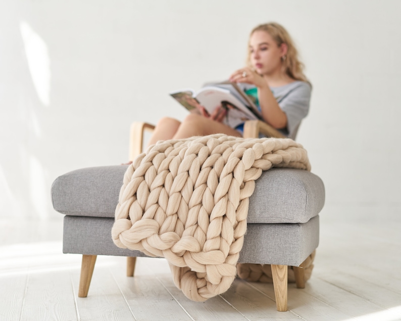 chunky knit throw in beige for home decor