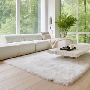 Gebroken wit vloerkleed in Flokati-stijl, 3,25&quot; (8 cm) hoog, 1400 gsm, natuurlijk, ongeverfd 100% wol, hoogpolig vloerkleed, handgetuft tapijt kerstcadeau