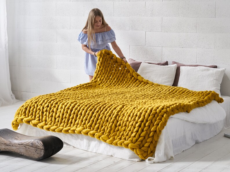 Twin Size Chunky Knit Throw Blanket 39X75 Hand Knitted Chunky Etsy