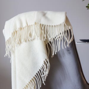 Off White Woven Throw Blanket - Cozy Merino Wool Blanket for Couch or Bed, Perfect Housewarming, Mothers Day or 7th Anniversary Gift 55&quot;X80&quot;