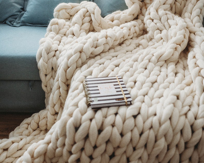 Twin Size Chunky Knit Throw Blanket 39X75 Hand Knitted Chunky - Etsy