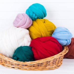 large selection of vibrant colours of chunky wool yarn