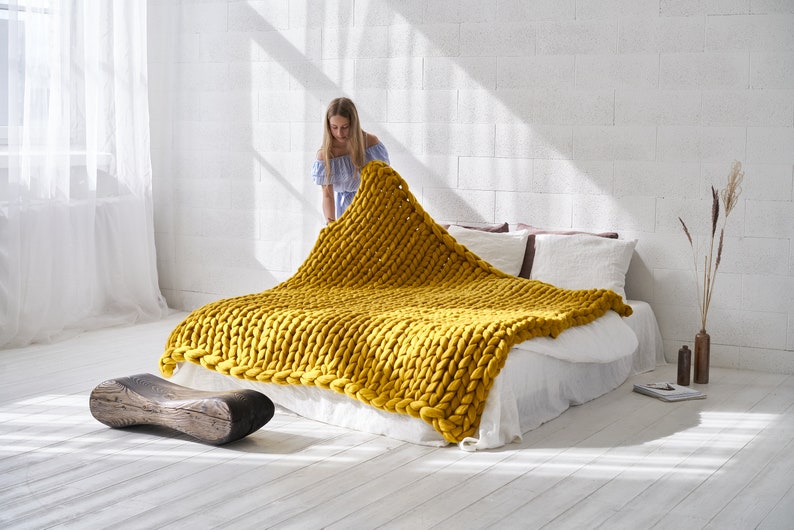 Queen Size Chunky Knit Blanket Giant Stitch Hand Knitted Etsy