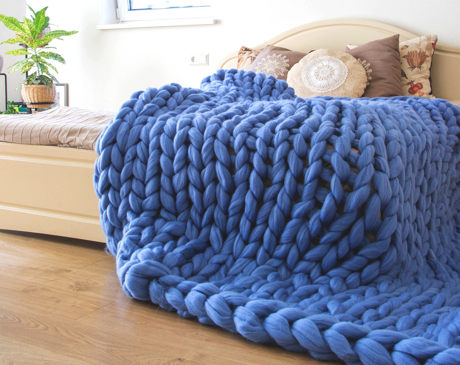 Giant Blanket Chunky Knit Blanket Merino Wool Blanket Etsy