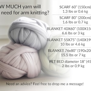 chunky yarn balls in the background and reference weight options how much yarn is needed to arm knit