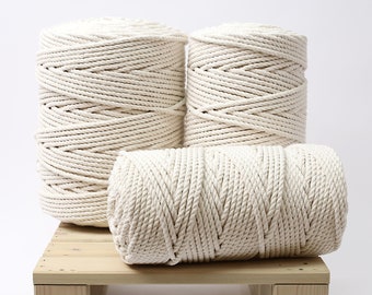 5.5mm Macramé Corde 3 brins Cordon de coton naturel En couleur blanc cassé Macramé DIY Fournitures Fil de coton