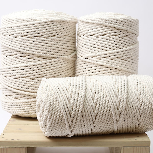 5.5mm Macramé Corde 3 brins Cordon de coton naturel En couleur blanc cassé Macramé DIY Fournitures Fil de coton