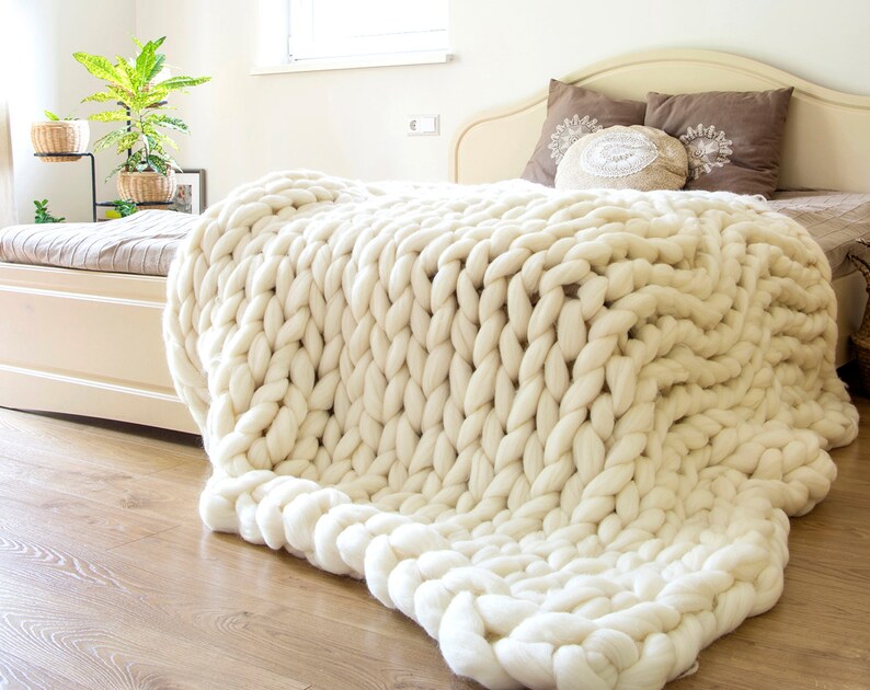 Twin Size Chunky Knit Throw Blanket 39X75 Hand Knitted Chunky | Etsy