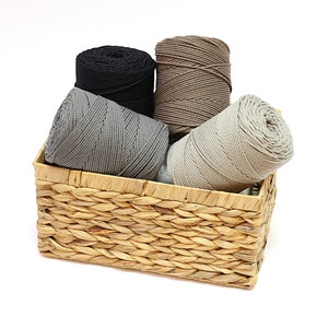 cotton rope reels in wooden basket