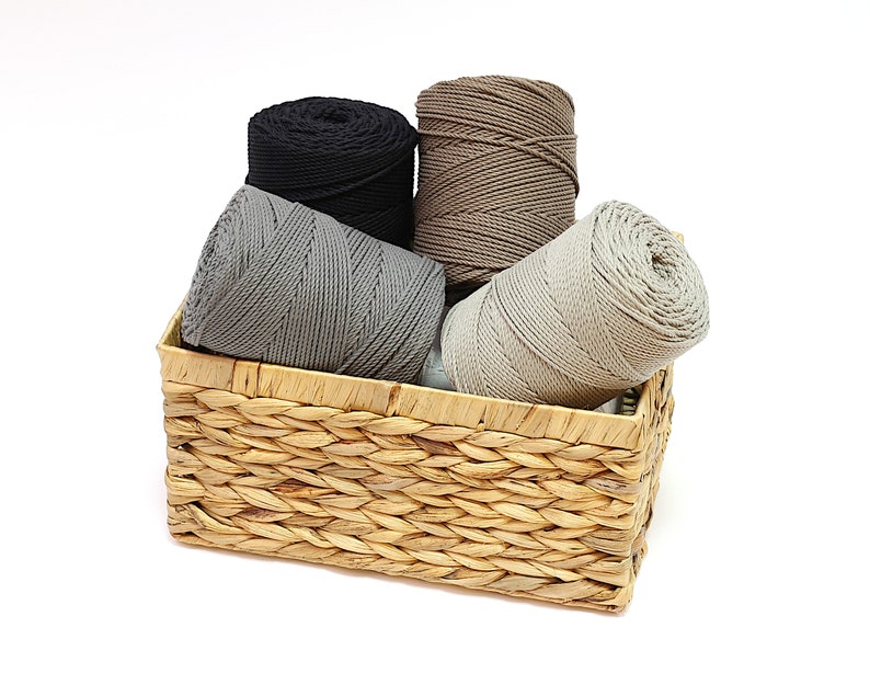 cotton rope reels in wooden basket