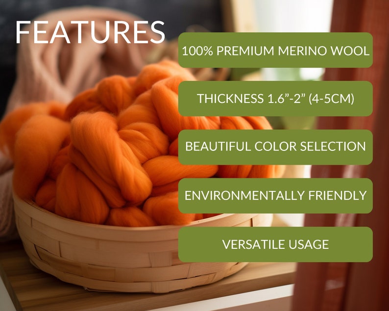 a list of 100% merino wool chunky yarn features