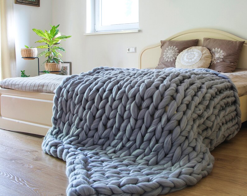 Queen Size Chunky Knit Blanket Giant Stitch Hand Knitted Etsy