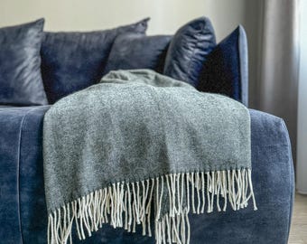 Manta tejida de lana merino – Manta acogedora verde oscuro para el sofá, regalo de 7.º aniversario