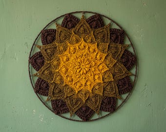 Arte mural de mandalas - Mandala de ganchillo para colgar en la pared - Tapiz mural de mandalas - Arte mural circular bohemio - Decoración mural de arte mural para meditación espiritual