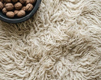 Shag Rug Greek Flokati Style Rug 4" (10cm) Pile 2000 GSM Natural Undyed Off White 100% Wool Shaggy Area Rug, Hand Tufted Rug Christmas Gift