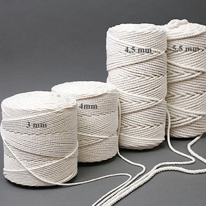 different thickness macrame cotton rope in natural color