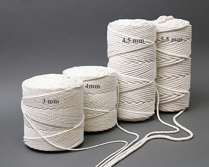 different thickness macrame cotton rope in natural color