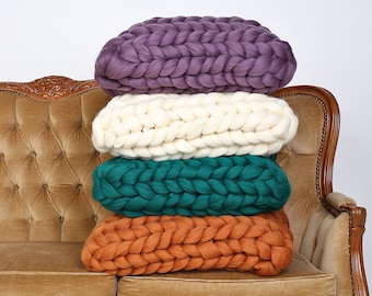 Chunky Knit Merino Wool Throw Pillow: Boho Home Decor, 18x18