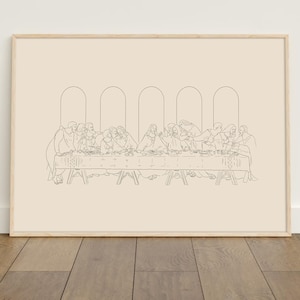 The Last Supper Christian Modern Line Art, Minimalist Wall Art,  Easter Bible Story Line Art, Passover Christian
