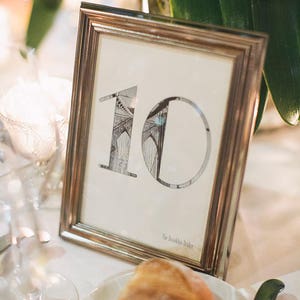 5x7&quot; “Old New York” Art Deco Themed Photographic Wedding Table Numbers Set - 1-20