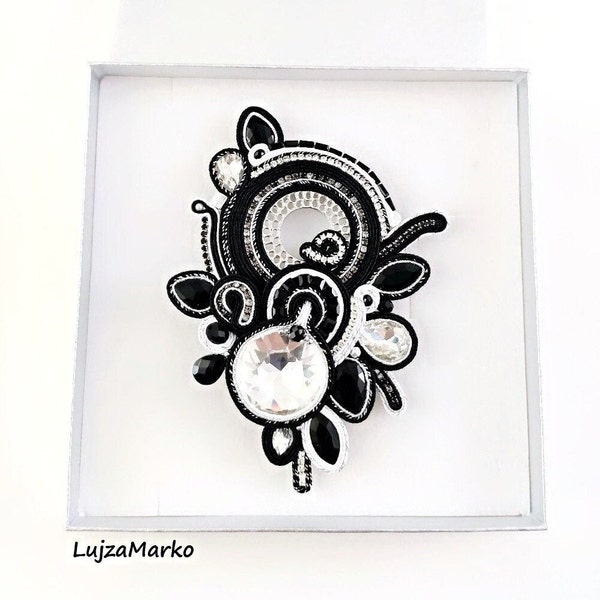 Luxury exclusive elegant soutache jewelry 2in1 (Big brooch and necklace)