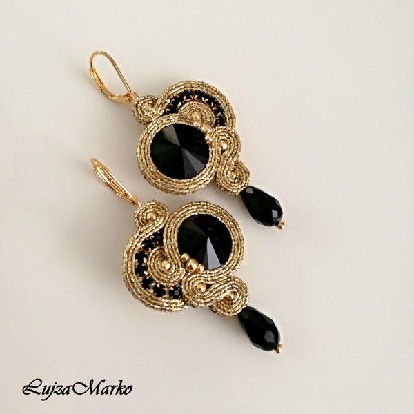 Elegant gold soutache earrings