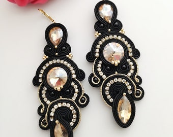 Soutache black&gold long elegant earrings