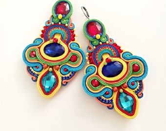 Soutache colorful long earrings "Rio de Janeiro"