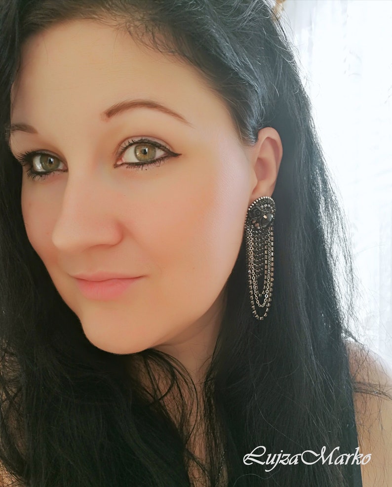 Black elegant long zipper earrings