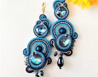 Soutache blue swarovski elegant earrings