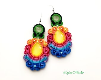 Colorful rainbow soutache earrings