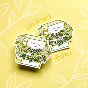 Spring Book Snuggler Sticker Duo 2 x Die Cut Stickers Gifts for Book and Nature Lovers image 1