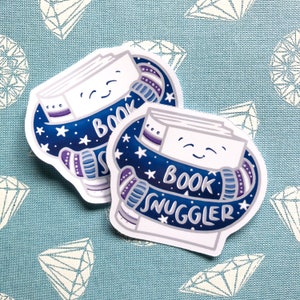 Book Snuggler Sticker Duo 2 x Die Cut Stickers Gifts for Book Lovers image 1