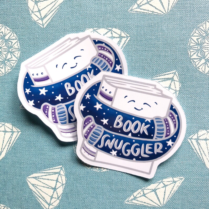 Book Snuggler Sticker Duo 2 x Die Cut Stickers Gifts for Book Lovers image 1