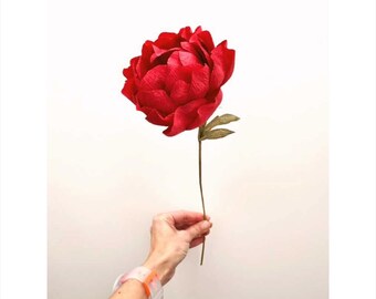 Red Paper Peony. First - Paper - Anniversary Gift. Floral art. Single flower.