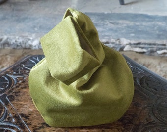 Mini Olive Green Velvet Japanese Knot Bag For Child. Ideal For Flower Girls, Bridesmaids and Parties