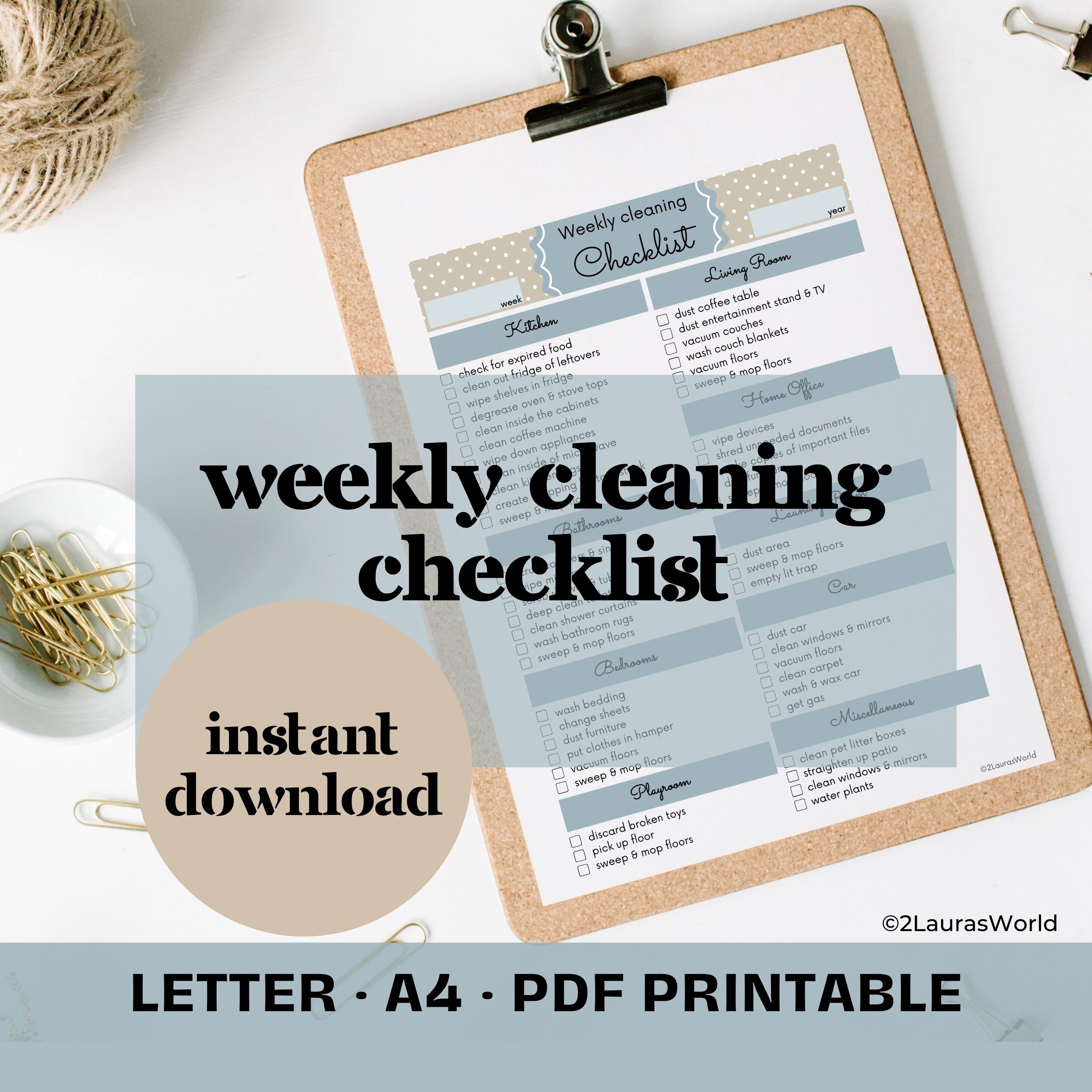 WEEKLY Cleaning Checklist, Printable, ADHD, House Cleaning Planner ...